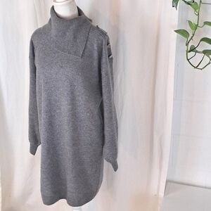 Filoro cashmere cowl neck lantern sleeve mini sweater dress szS